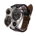 thumbnail image 2 of Los Hombres Miran Hombres OULM Military Army Dual Time Zones Reloj deportivo de cuero con esfera grande Negro, 2 of 7
