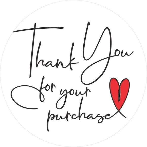 Easykart 300 Thank You for Your Purchase Sticker Labels | White Background with Red Heart Design | 2" Inch Round |