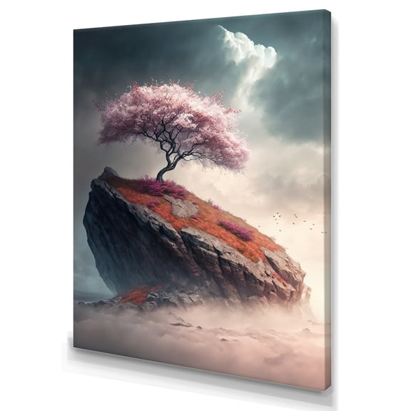 Designart A Lonely Cherry Blossom Tree On A Cliff Canvas Wall Art