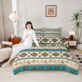 thumbnail image 4 of Homewish Western Hippie Aztec Queen Comforter Set for Adult, Cowboy Cowgirl Bedding Sets, Wheat Teal Triangle Abstract Reversible Bedding Comforter Set, Breathable Home Decor, 3pcs, 4 of 8