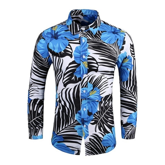 PBNBP Mens Dress Shirts Floral Print Personality Business Long Sleeve Dress Shirts Vintage Button Down Shirts Turn Down Collar Tops