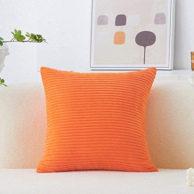 Burnt Orange Throw Pillows Striped Corduroy Plush Velvet Cushion Cover