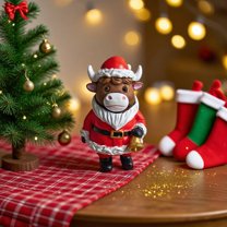 1PC Highland Cow Figurines Christmas Santa Candy Cane Highland Cow Gnomes Scottish Resin Statue Calf Lovers Gifts for Xmas Home Garden Kitchen Office Tiered Tray Table Decor