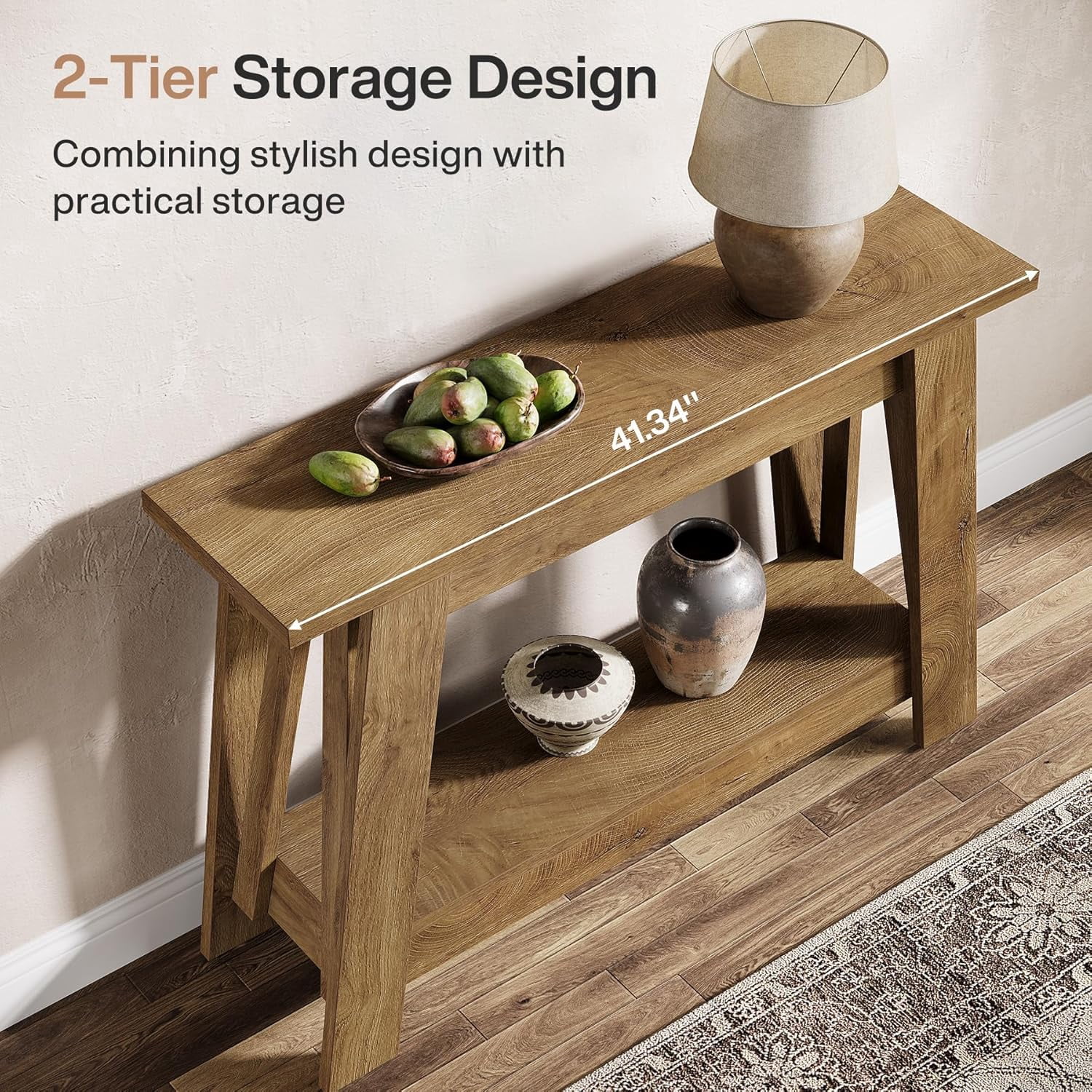 Tribesigns 41.3" Farmhouse Console Table, 2-Tier Wooden Entryway Table with Storage