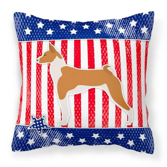 Caroline's Treasures BB3374PW1414 USA Patriotic Basenji Fabric Decorative Pillow , 14Hx14W, multicolor