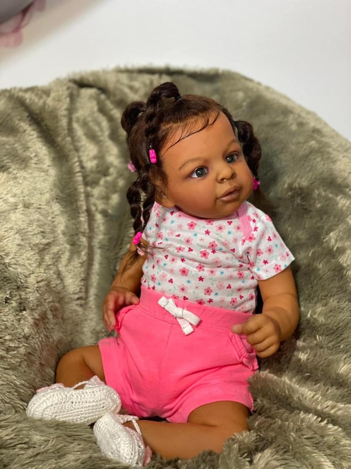 Realistic Reborn Baby Doll Black - 24 inch African Americans Lifelike Newborn Bebe Doll Girl Caramel Skin Soft Body Open Eyes Long Hair Real Life Like Baby Dolls Gifts