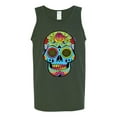 thumbnail image 2 of Wild Bobby, Colorful Floral Sugar Skull Streetwear Mens Graphic Tank Top, Forest Green, Large, 2 of 3