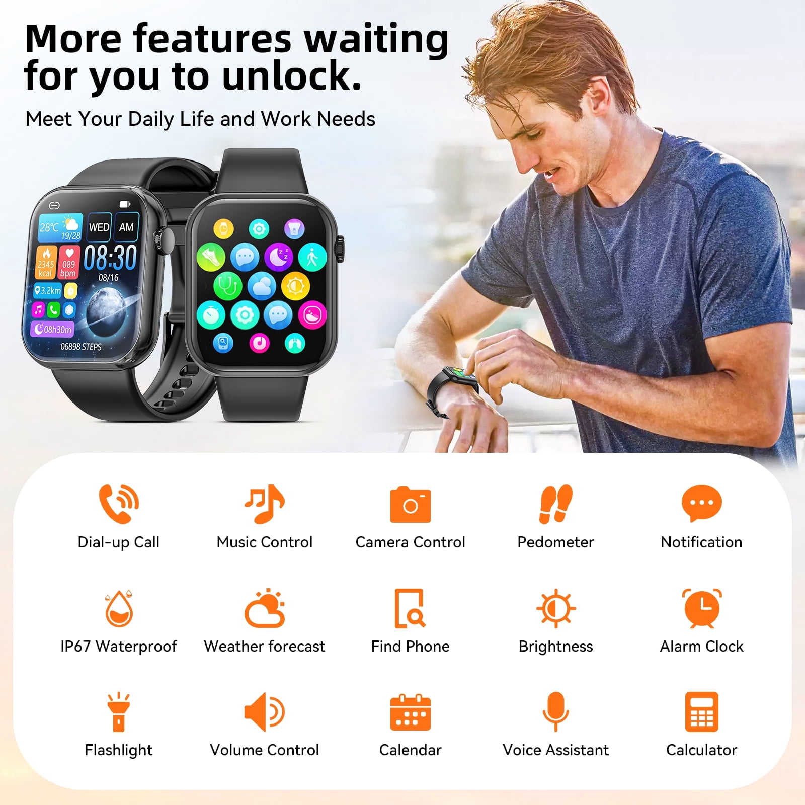 Mingdaln 1.85" HD Men Women's Smart watch，with Answer Make Calls/120+Sports Modes/10 Days Standby, IP68 Waterproof Fitness Tracker fits for Android Iphone Devices,perfect gift （ Black）