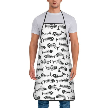 

Xecao Fish Bones Print Funny BBQ Chef Aprons for Men Women Adjustable Kitchen Cooking Aprons with Pocket Waterproof Oil Proof No Pilling Fading