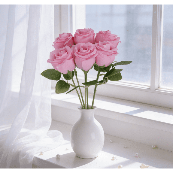 Decorr 6Pc Artificial Roses - Hyper-Realistic UV Resistant Fake Flowers for Valentine's Day, Mother's Gift Day,Table Centerpiece , Home Party& Wedding Decorations(Pink)