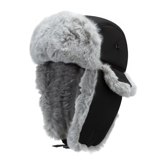 TOPTIE Winter Hats Windproof Faux Fur Trapper Hat with Earflaps Warm Hat for Men Women-Black