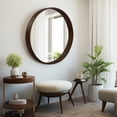 "WallBeyond 28"" Round Bathroom Mirror with Walnut Wood Frame, Ideal ...