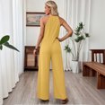 thumbnail image 5 of JULMCOMO Jumpsuits for Women Halter Sleeveless Comfy Baggy Overalls Wide Leg Pleated Casual Vacation Summer Jumpsuits Yellow M, 5 of 5
