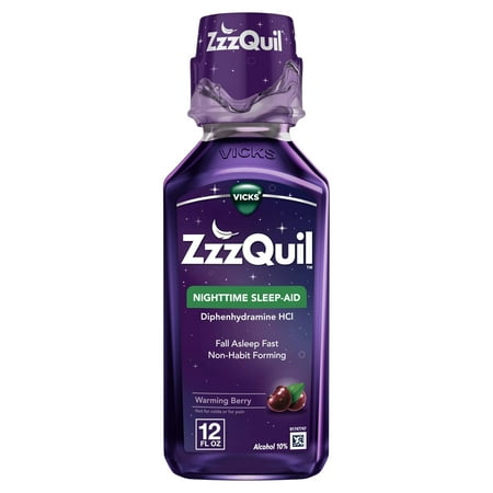 Vicks ZzzQuil Nighttime Sleep Aid Liquid, Warming Berry Flavored, Sleep Support, over-the-Counter Medicine 12 fl oz