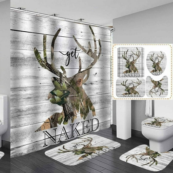 Ensemble de Douche de Cerfs Rustiques: Décoration de Cabine de Ferme avec des Tapis de Bain Antidérapants et des Citations Drôles
