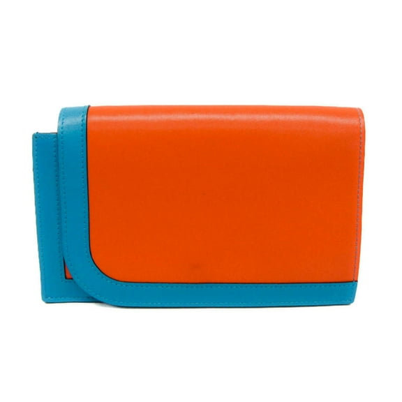 Pre-Owned Hermes Camayeu Long Wallet Men,Women Leather Long Wallet (bi-fold) Bleu Saphir,Orange