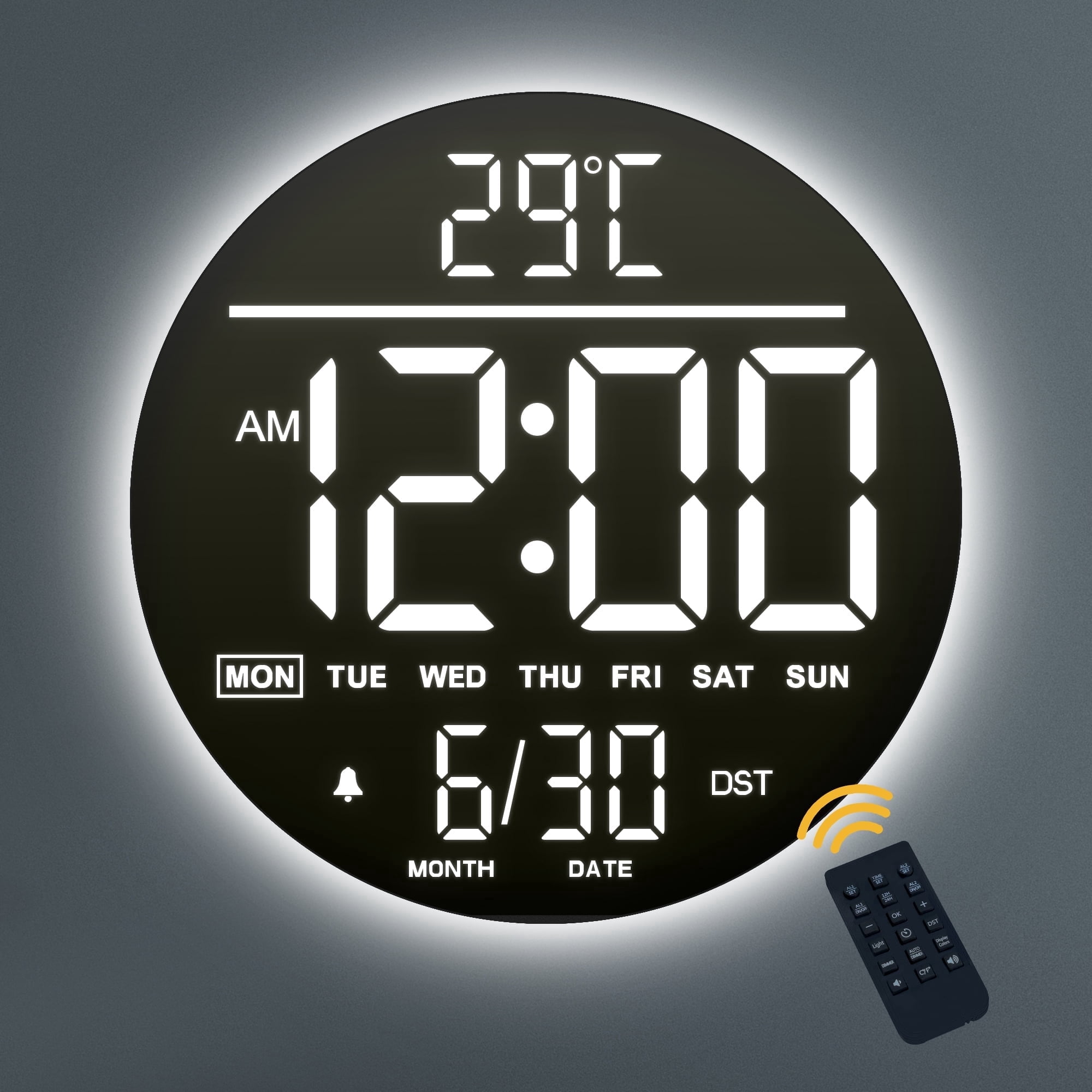 LEIKE 10" Large Digital Wall Clock with Seconds - Big LED Display RGB Color - Auto DST, Temperature & Countdown Timer - Electric Wall Mounted Digital Clock for Bedroom, Living Room, Office, Gym