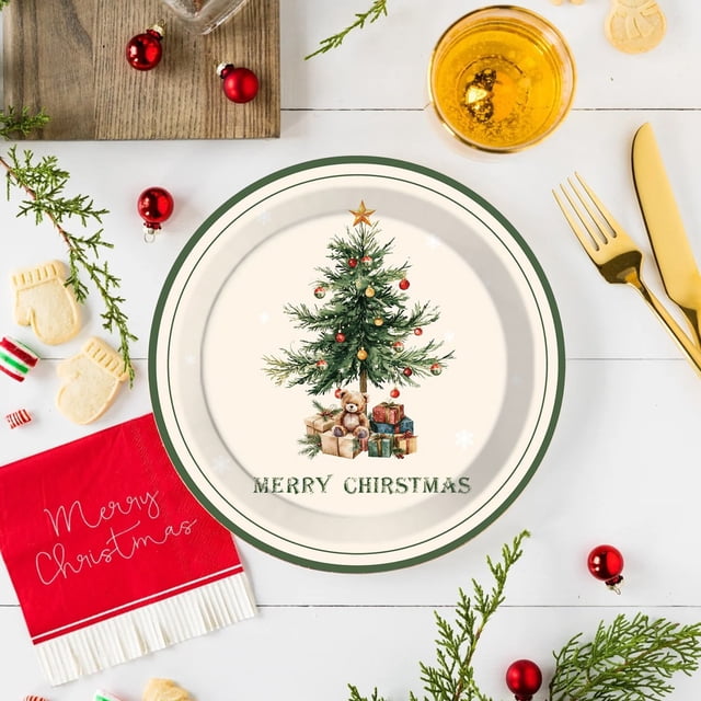 Set of 16 Disposable Christmas Paper Trays, Tree Pattern Design for Holiday and Birthday Parties, Table Decor and Easy Cleanup