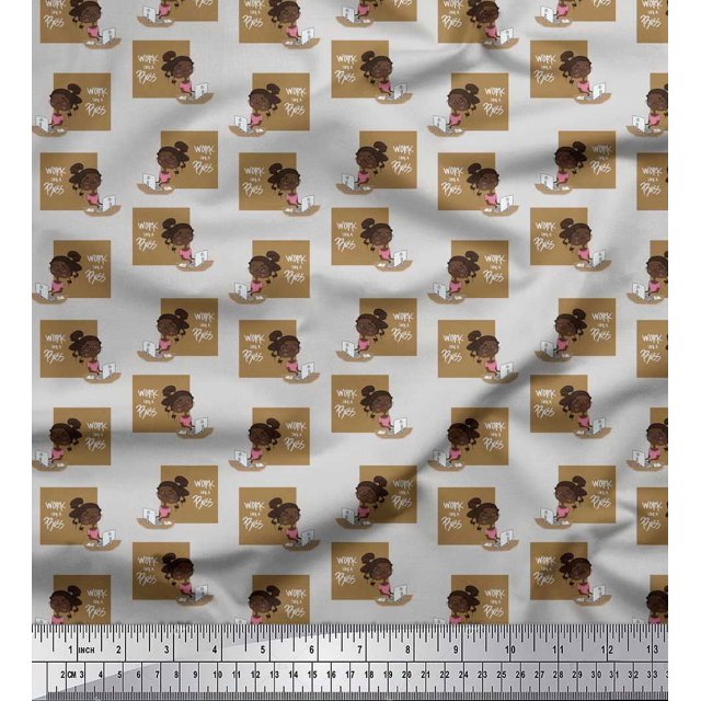 Soimoi Brown polyester Crepe Fabric Monitor & Bossy Girl Printed Fabric 1 Yard 42 Inch Wide