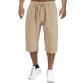 thumbnail image 2 of OSOLU Solid Color Men Linen Capri Pants Baggy Harem Pants Drawstring Yoga Beach Pants Trousers Fashionable Classic Leisure Bottoms, 2 of 3