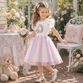 thumbnail image 3 of IPIO Girls Unicorn Tulle Dress, Rainbow Short Sleeve Princess Party Dress with Sparkly Star Mesh Skirt, Cute Summer Birthday Outfit for Kids, 3 of 7