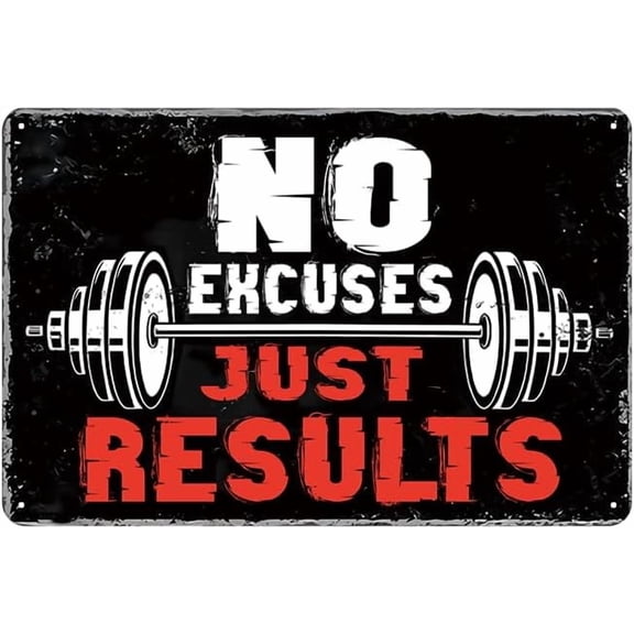 Gym Posters For Home Tin Sign Motivational Wall Art Decor NO EXCUSES JUST RESULTS Metal Signs Boxing Poster Funny Garage Work Decorations Workout Posters 8x12 Inch