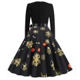 thumbnail image 3 of ESSSUT Économies d'Été Liquidation Noël Femmes Robe Vintage Patchwork Imprimé Rétro Manches Longues Soirée Col Rond Fermeture Éclair Fête Bal Noir TTG, 3 of 8