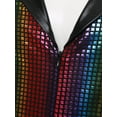 thumbnail image 4 of Zaldita Mens 70s Disco Jumpsuit V Neck Wide Leg Bodysuit Shiny Plaid Romper Hippie Music Festival Jazz Party Clubwear Rainbow XL, 4 of 5