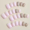 24 Pcs Christmas Pink Press on Nails Short Square Cute Fake Nails