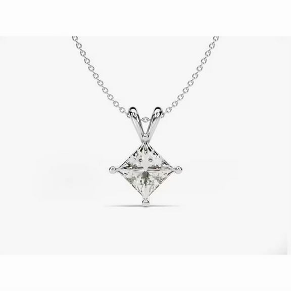 2 Carat Princess Cut Natural Moissanite Solitaire Pendant With 18" Chain 14K White Gold Plated Silver