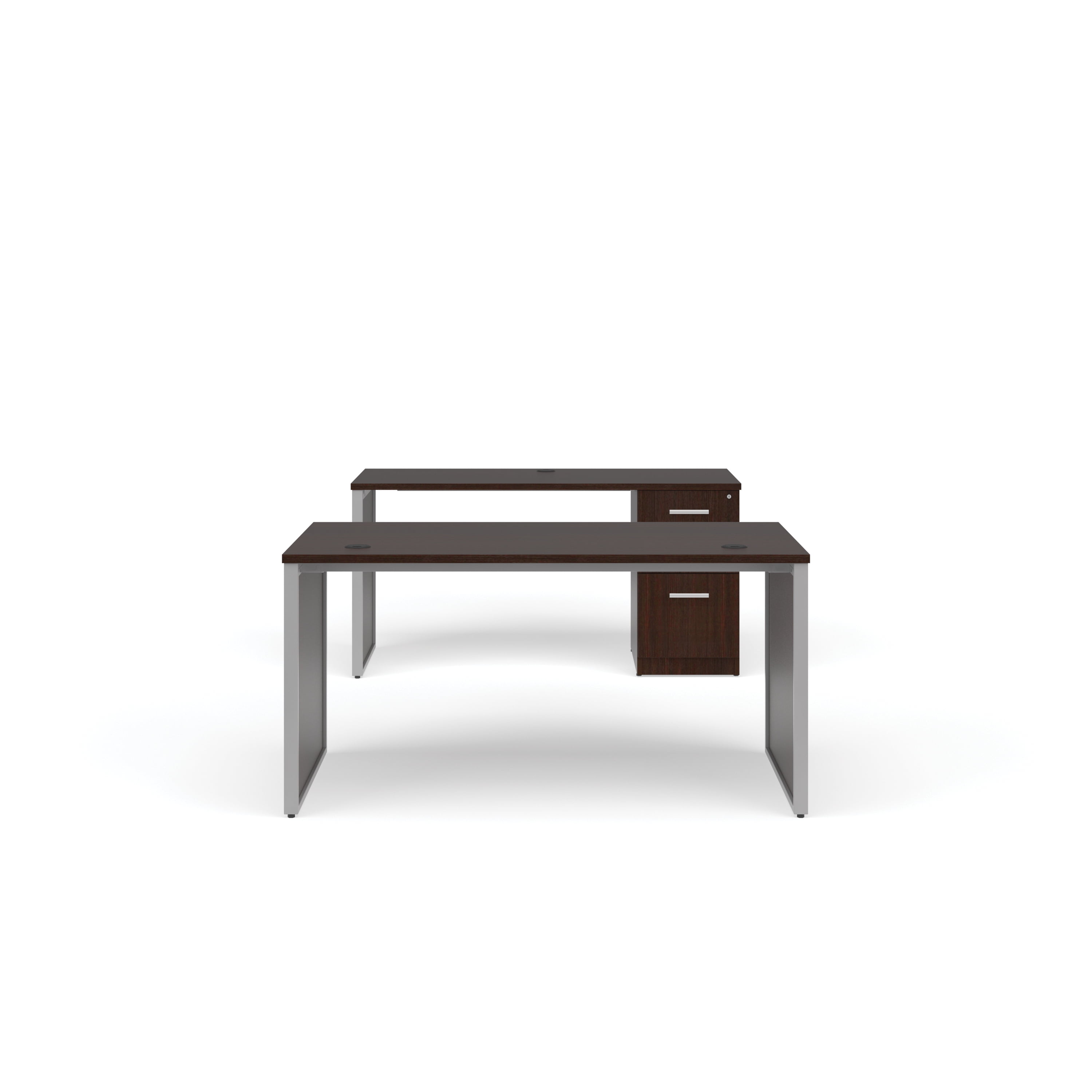 OFM Fulcrum Series Office Furniture Set, 60" Table Desk, 60" Credenza, 3-drawer Filing Cabinet, Leg Panels, in Mahogany