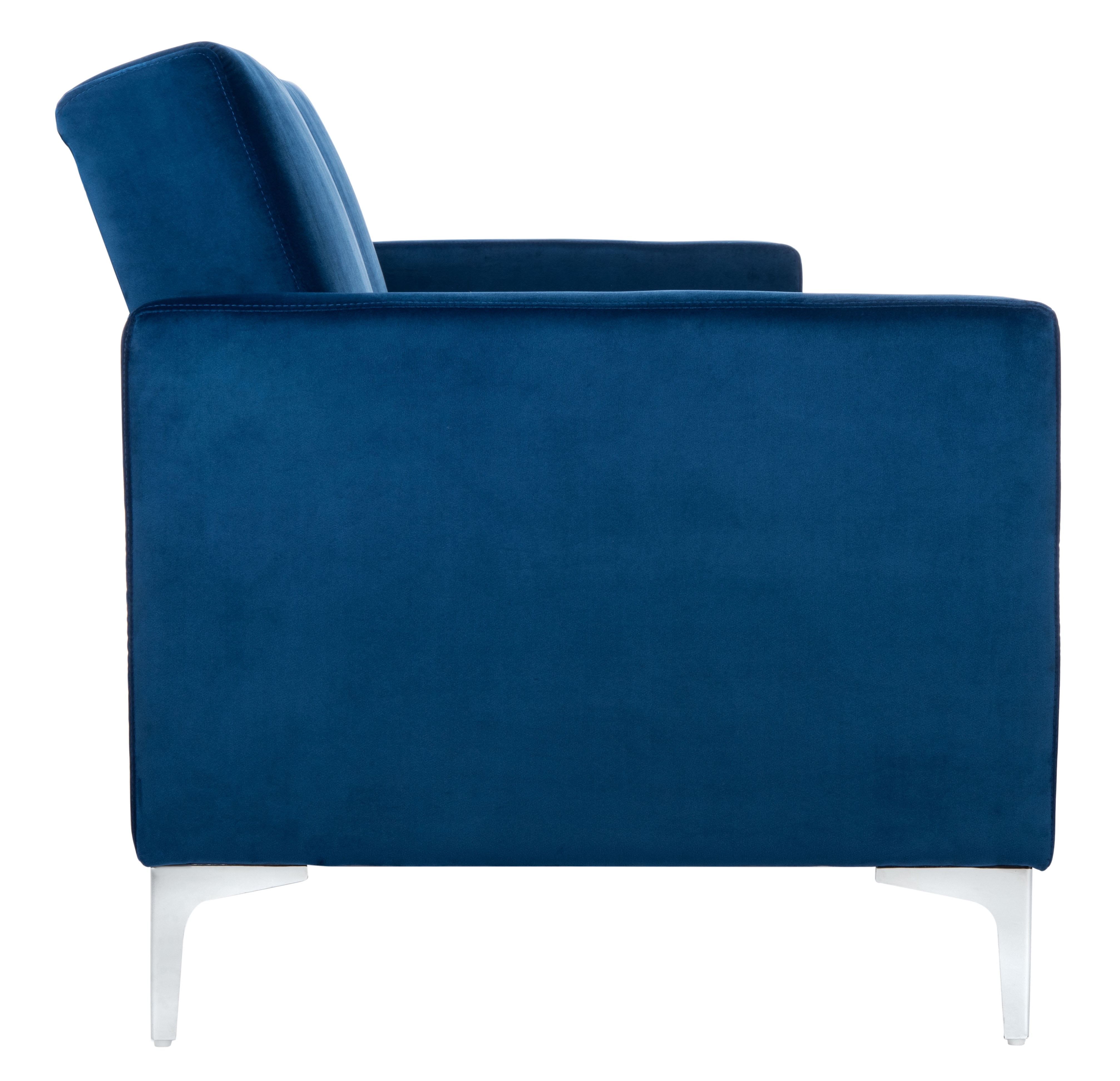 SAFAVIEH Chelsea Transitional Foldable Futon Bed, Navy/Chrome ( 79.1 in. W x 33.1 in. D x 32.7 in. H)