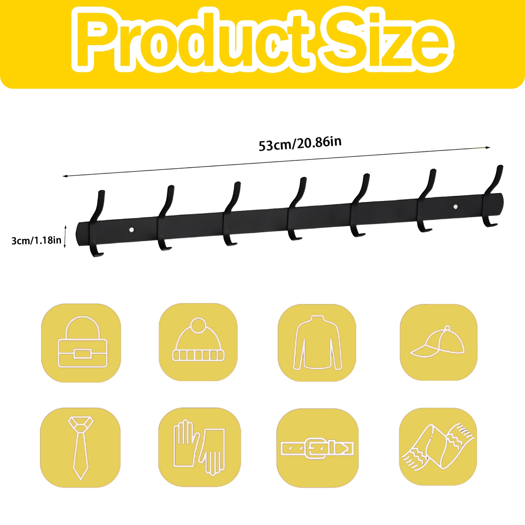 Coat Hooks with 7 Hooks, Double-headed Wall Hook Rack, Heavy Duty Coat Hanger Wall Mount for Entryway and Bedroom Bathroom