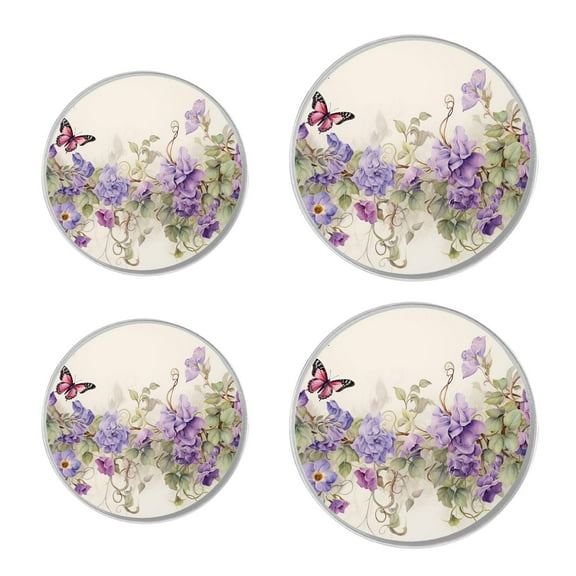 Round Stove Burner Covers 4 Pcs Metal Electric Stove Burner Covers 8Inch And 10Inch ,Nature Tropical Japanese Flowers Butterflies design