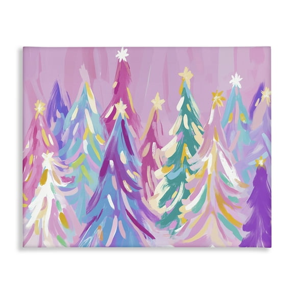 Stupell Industries Pastel Christmas Trees Abstraction Abstract Painting Wrapped Canvas Canvas Art Print Wall Art, 20 x 16