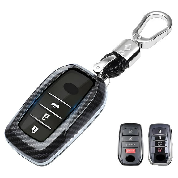 for Toyota Key Fob Cover, ABS Carbon Fiber Pattern Key Case for 2017-2022 2023 2024 Toyota Land Cruiser Fortuner Corolla Sienna Venza Prius Grand Highlander Hilux Tundra Rav4 Mirai with Keychain