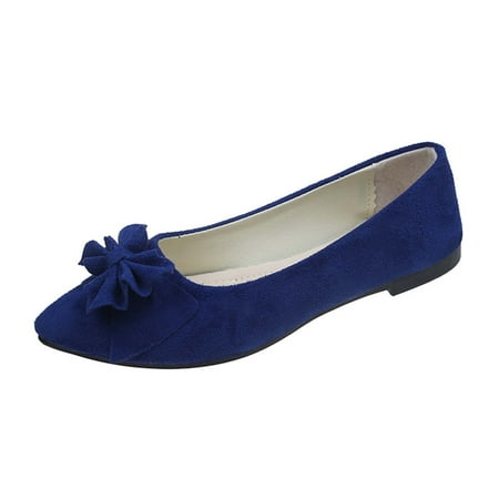 

Omagie Women Suede Bow Flats Shoes Slip-On Pointed Toe Ballet Flats Soft Sole Flats Loafers Comfort Work Office Flats Ladies Shoes Blue 35