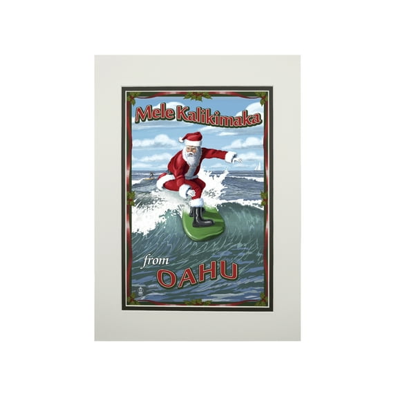 Oahu, Hawaii, Mele Kalikimaka, Lantern Press Artwork