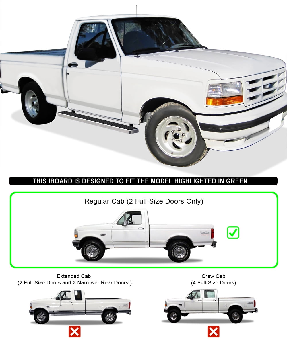 APS Running Boards 5 inches Compatible with Ford F-Series Bronco 1980-1996 Regular Cab (Will Not Fit Factory Reinforced Heavy Duty Frames) Stainless Steel (Nerf Bars Side Steps Side Bars)