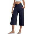 thumbnail image 5 of 3 Packs Capri Pants for Women Low Rise with Pockets Elastic Waist Wide Leg Crossover Running Gaucho Pants Going Out Business Cropped Pants Wine 2XL, 5 of 6
