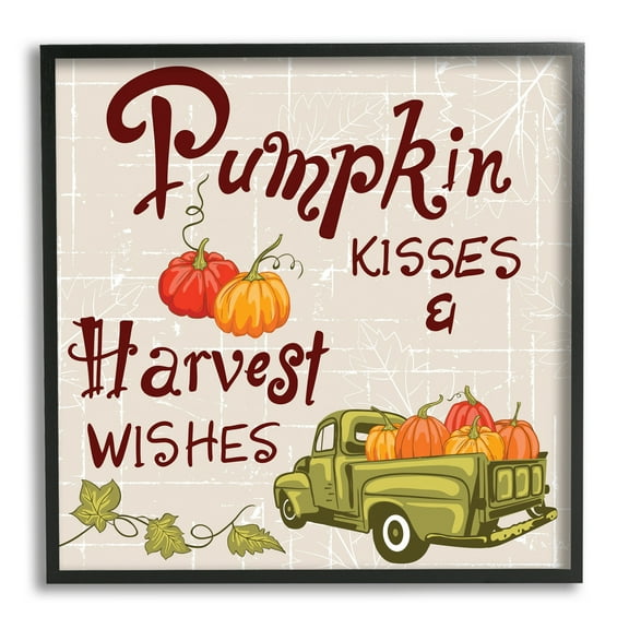 Stupell Industries Pumpkin Kisses Harvest Wishes Inspirational Painting Black Framed Art Print Wall Art, 12 x 12