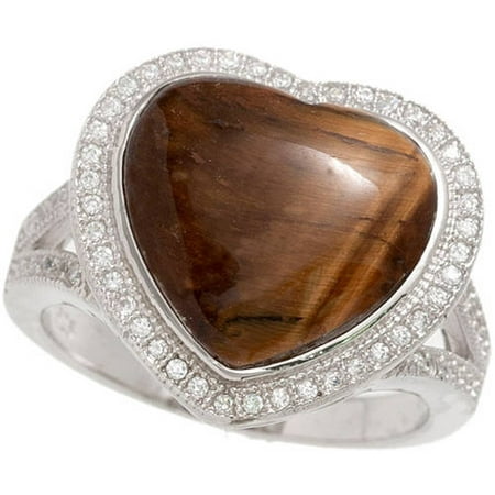 Pori Jewelers Pave Tiger's Eye Sterling Silver Heart Ring
