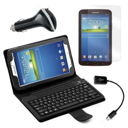 Bluetooth Keyboard Folio with Screen Protector, OTG Cable, and Car Charger for Samsung Galaxy Tab 3 7