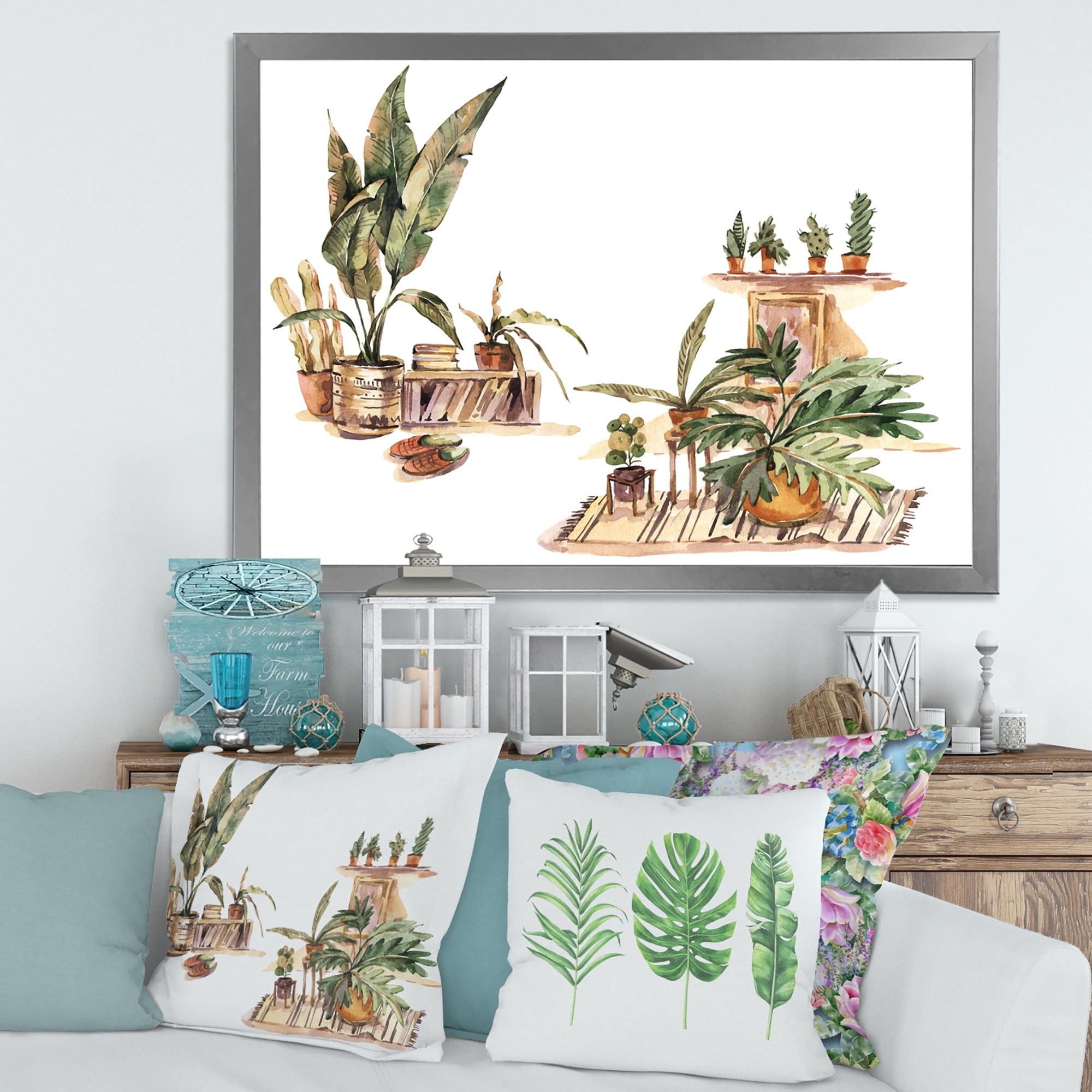 Designart 'Indoor House Plants Urban Jungle in Flowerpots III' Traditional Framed Art Print