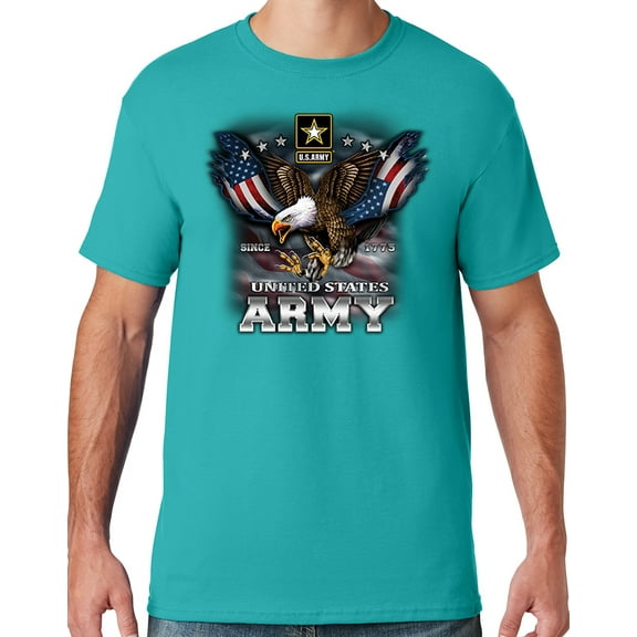 Mens US Army Patriotic Eagle T-shirt, 2XL Jade