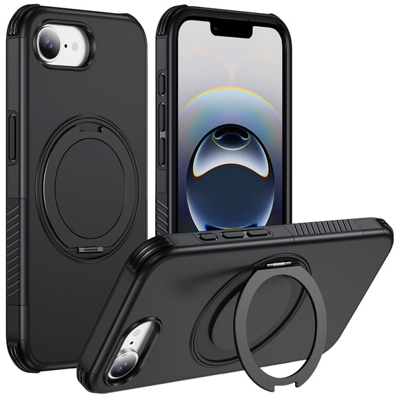 TECH CIRCLE for iPhone 17e / iPhone 16e Magnetic Case,Shockproof Ring Stand Rugged Case Compatible with Mag Safe Back Cover for iPhone 16e/17e,Black