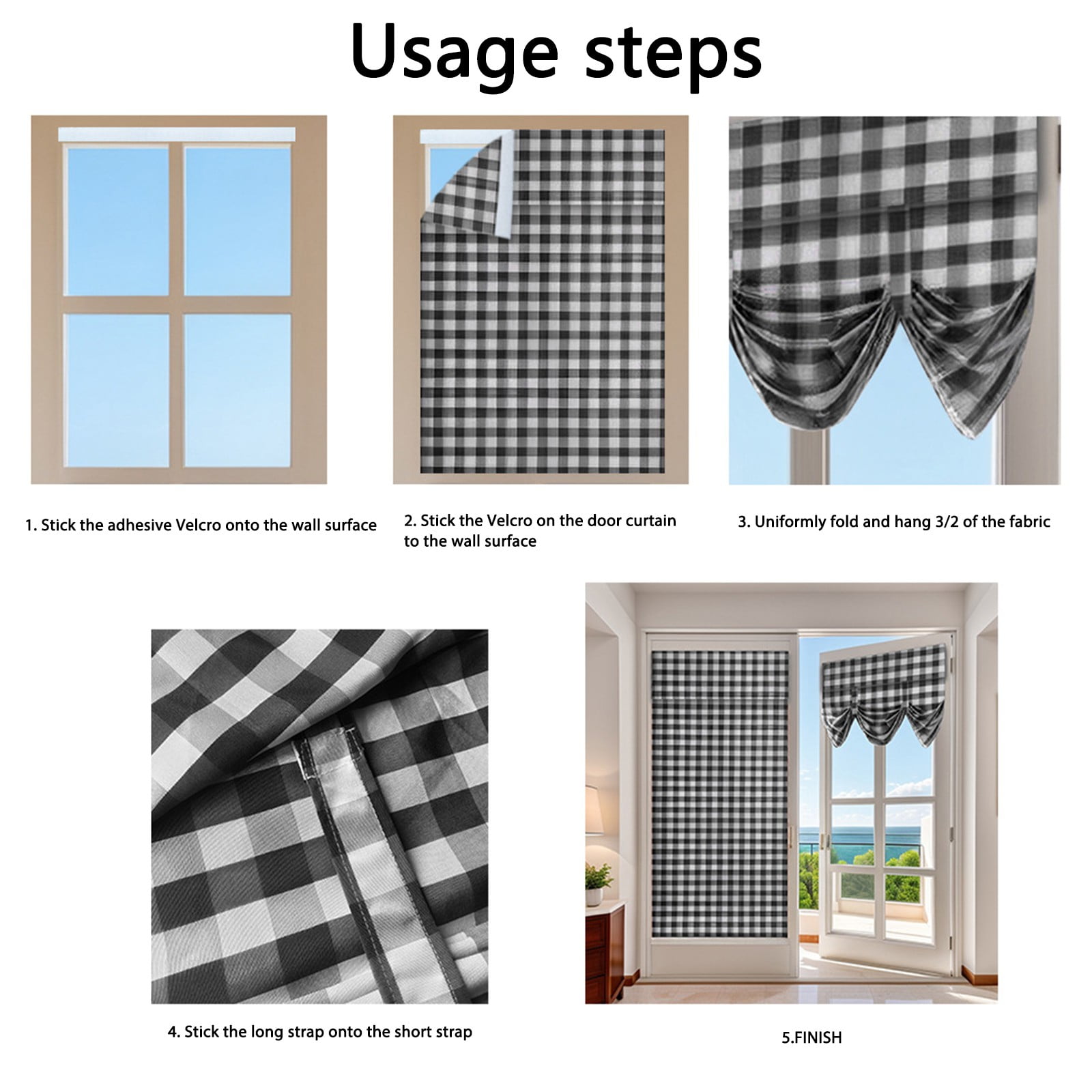 French Plaid Door Curtains for Door Window, Patio Glass Door Curtain Shade Covering for Privacy Tie Up Linen Kitchen Insulated Drapes