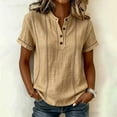 thumbnail image 2 of Womens Tops â Short Sleeve Daily Wear Casual Womens T Shirts Button Neck Soft Cotton Blend Loose Fit Basic Top Trendy Summer Tops for Women(Brown Size S) 2026 Sales Under $7, 2 of 6