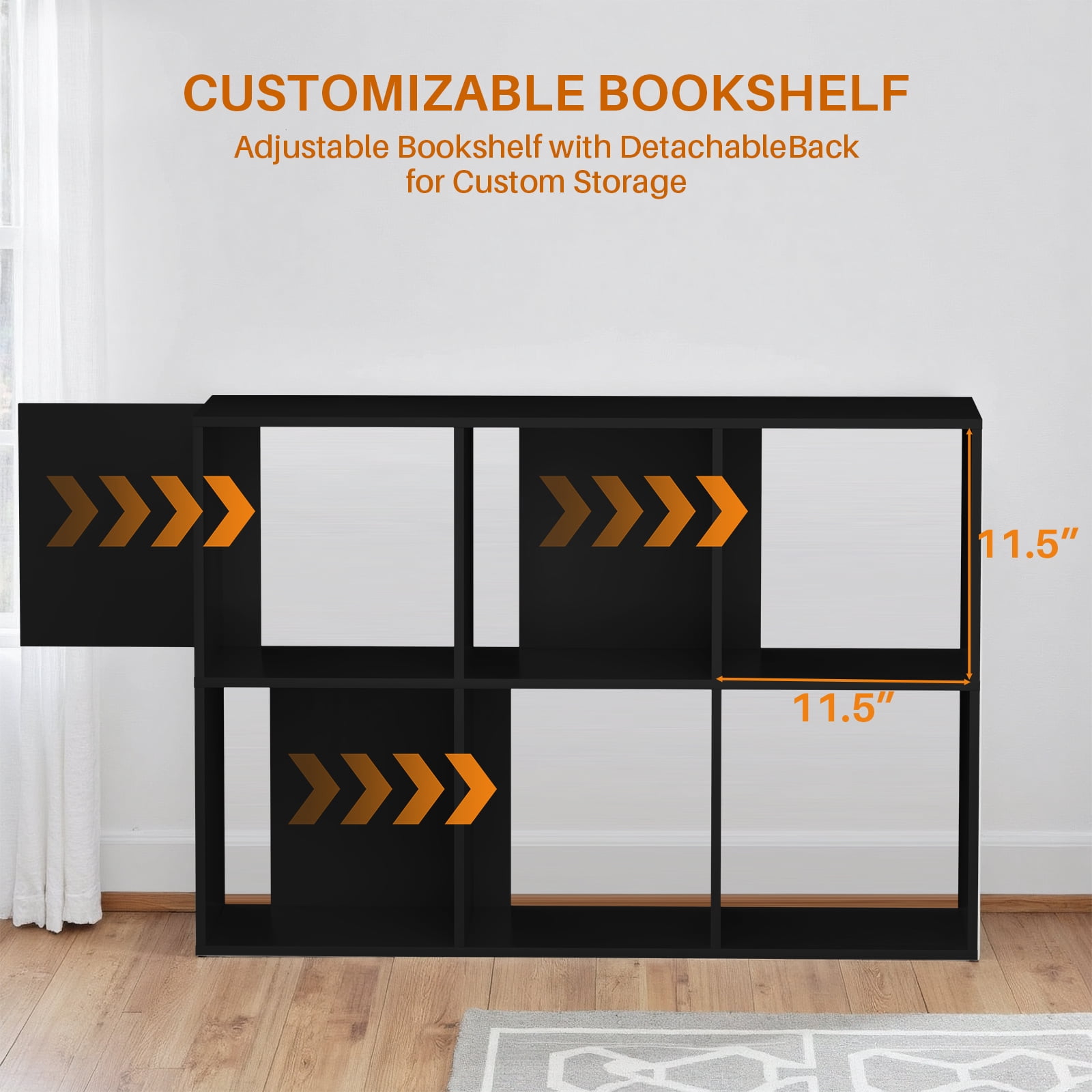 Bigleap 6/8/9 Cube Storage Organizer - Modern Open Cube Bookshelf with Removable Back Panels, Display Storage Bookcase for Living Room, Bedroom, Home Office, Entryway,Black