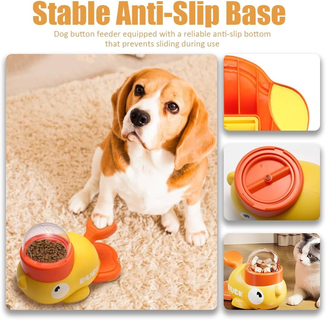 2-in-1 Dog Interactive Treat Dispenser Toy - Durable Food Puzzle Slow Feeder, Duck Shape Enrichment Toys with Button, Mentally Stimulating Toys for Dogs/Cats/Pets